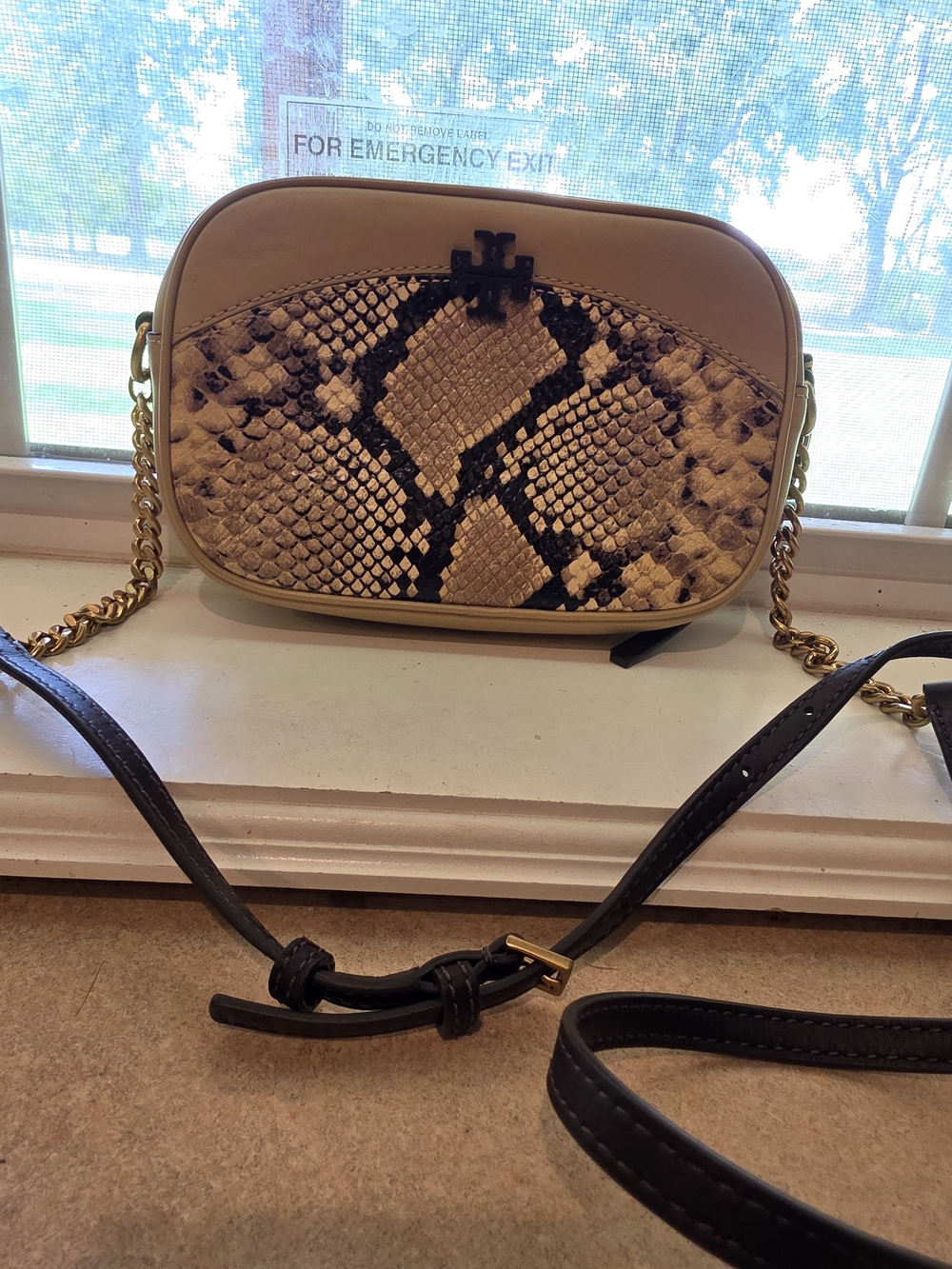 Tory Burch Beige Snake-Print Crossbody Bag